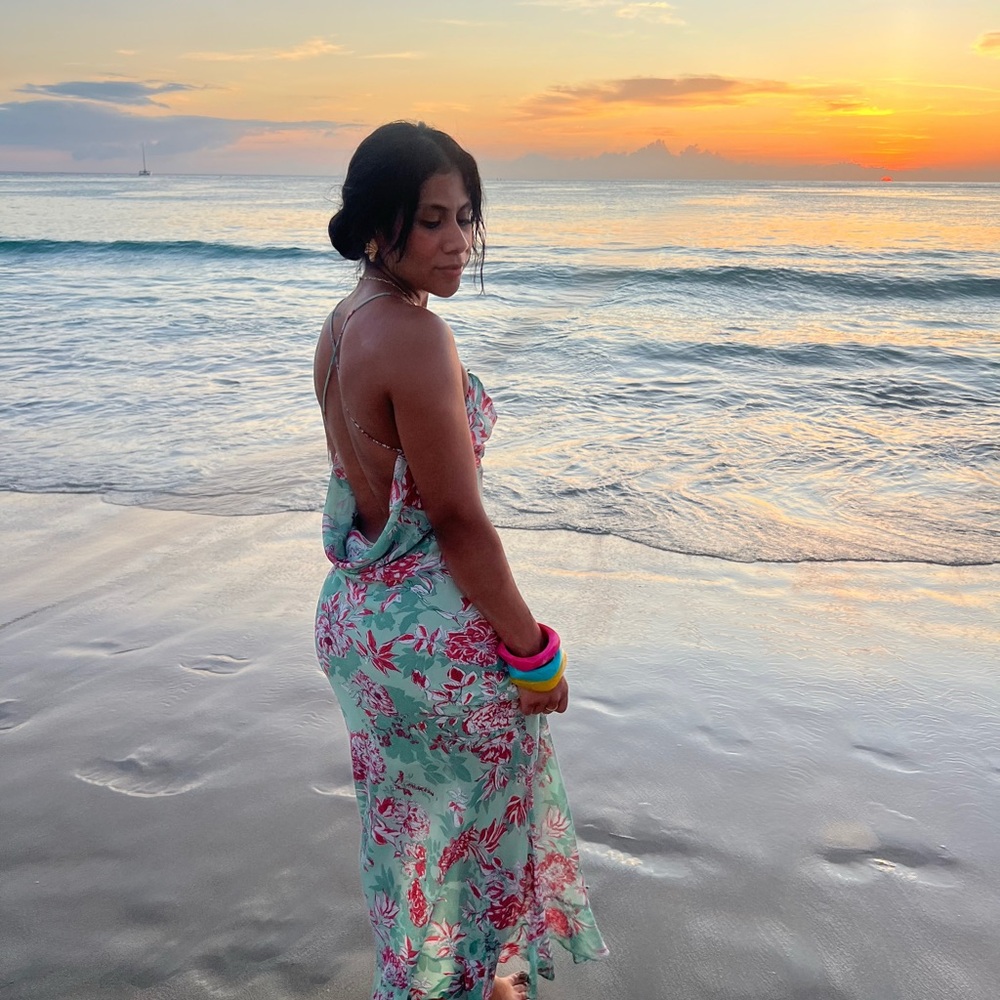 Floral Maxi Dress with Open Back